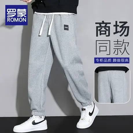 罗蒙灰色运动卫裤男春秋季2024新款潮牌宽松工装束脚休闲男士裤子图片