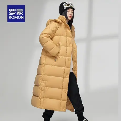 罗蒙羽绒服女中长款过膝2023年秋季新款宽松纯色百搭加厚保暖外套图片