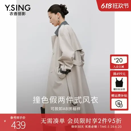衣香丽影撞色风衣女长款过膝2025春装新款气质流行高级感韩系外套图片