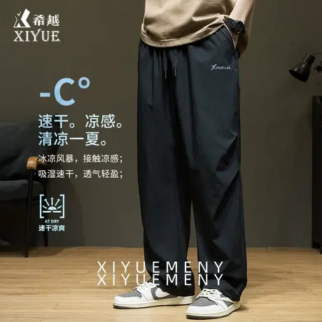 冰丝速干薄款休闲裤男2025夏季新款宽松大码透气男士潮牌直筒裤子商品大图