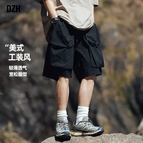 男士黑色工装短裤男夏季薄款机能裤沙滩裤宽松裤子速干五分裤新款商品大图