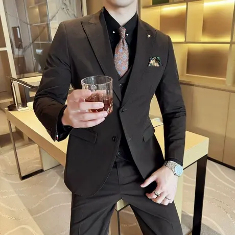 加大码休闲西服男套装戗驳领2025新款春夏高级感通勤简约西装礼服图片
