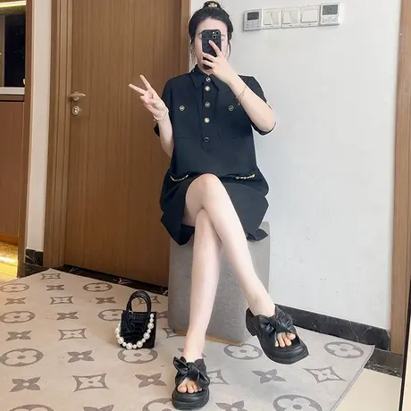 高端大码女装2024新款夏季法式复古Polo领连衣裙设计感气质胖mm图片