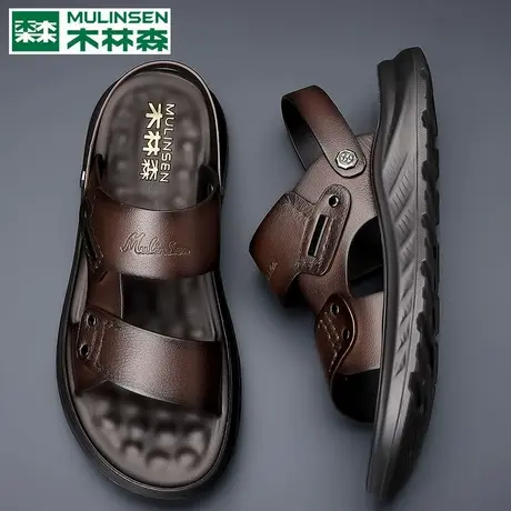 木林森头层牛皮凉鞋男潮夏季2025新款沙滩鞋男款外穿两用皮凉拖鞋商品大图