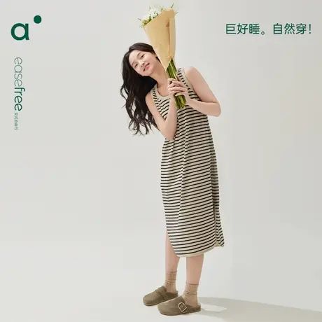 安之伴甜美条纹背心睡裙女夏季新款纯棉宽松无袖睡衣小个子可外穿商品大图