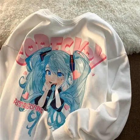 ins潮牌圆领卫衣女日系oversize春秋薄款宽松动漫小个子卫衫上衣商品大图