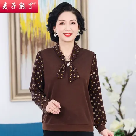 妈妈春装洋气打底小衫阔太太长袖上衣T恤妈妈装50岁中老年女装春图片