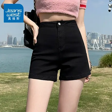 KZH真维斯时尚辣妹牛仔短裤女夏季薄款宽松A字高腰休闲超短热裤子商品大图