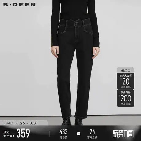 sdeer圣迪奥冬季女装时尚高腰插袋黑色直筒裤长裤S22480807商品大图