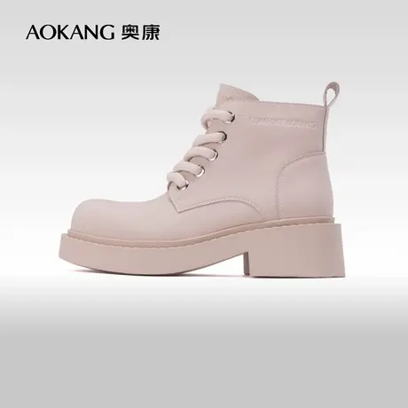 奥康女鞋 冬季新款圆头厚底马丁靴踢不烂甜酷系带时尚大黄靴商品大图