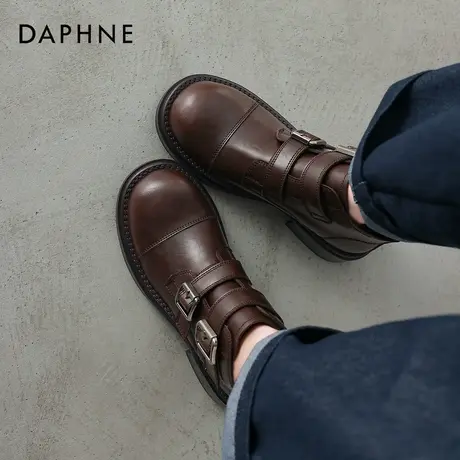 达芙妮棕色小短靴女冬季2026新款马丁靴加绒瘦瘦靴子高跟皮鞋女靴商品大图