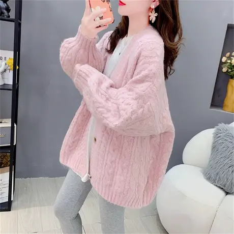 日系复古慵懒风开衫毛衣女春秋2023新款宽松洋气百搭加厚针织外套商品大图