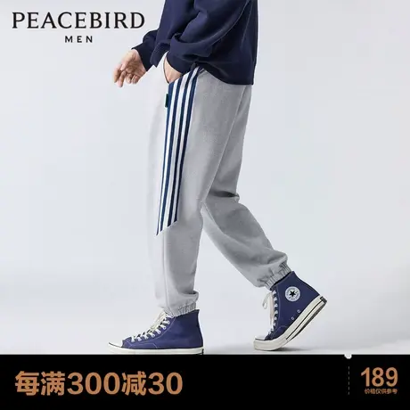 太平鸟男装 条纹卫裤男2023年春季新款灰色锥形束脚休闲运动裤潮图片