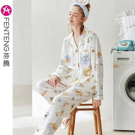 芬腾睡衣女士春秋纯棉长袖套装卡通可爱甜美风宽松大码开衫家居服商品大图