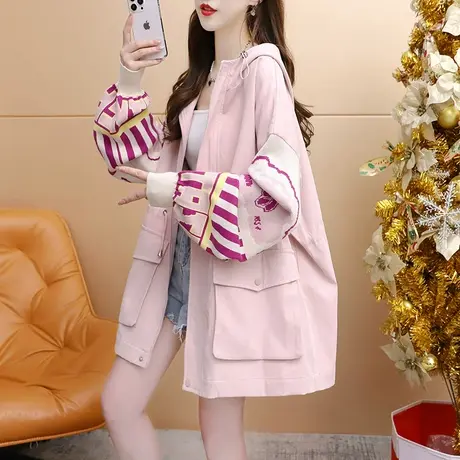 减10】设计感连帽工装外套女2023新款秋季宽松慵懒风百搭上衣开衫图片