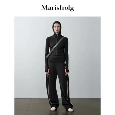 【商场同款】玛丝菲尔2023年冬季新款灰咖色假两件式连帽针织衫商品大图