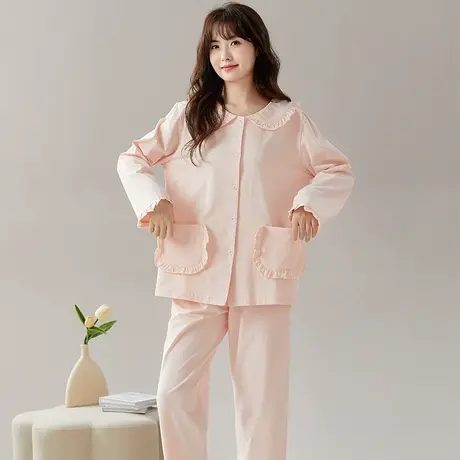 蝶安芬睡衣女春秋款长袖棉质甜美少女常规休闲保暖舒适家居服套装图片