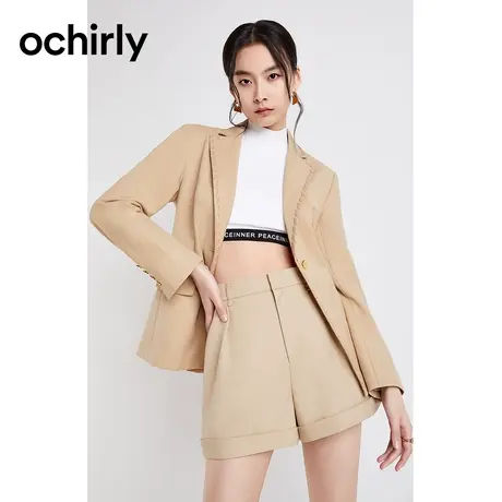 【品牌甄选】欧时力 气质通勤西装外套新款春装织带粒扣收腰时尚商品大图