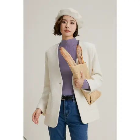 弥古小香风毛呢外套女2023新款秋冬小个子呢子大衣高级感气质上衣图片