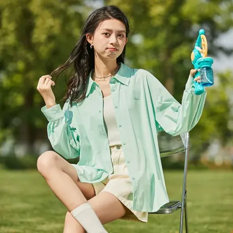 唐狮夏季防晒衬衫女薄款开衫外套设计感宽松外搭长袖衬衣商品大图