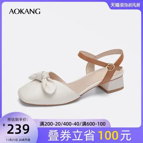 【门店发货】奥康女鞋2023夏季百搭粗跟仙女风低跟甜美休闲凉鞋女商品大图