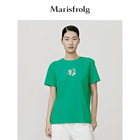 【环保面料】玛丝菲尔2023年夏季新款3D幻彩蝴蝶刺绣宽松短袖T恤图片