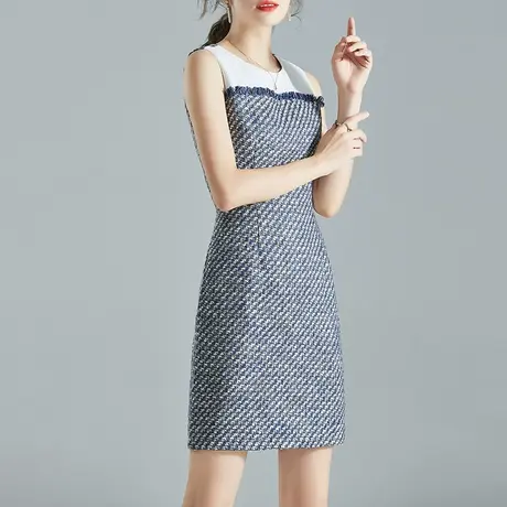 水墨青华冬装新款时尚女装气质优雅背心裙修身百搭无袖连衣裙商品大图