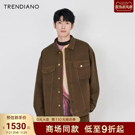 TRENDIANO官方复古廓形翻领纯棉牛仔外套男潮2023新款冬季商品大图