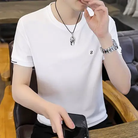 夏季圆领男士短袖t恤简约纯色纯棉潮流百搭半袖体恤打底衫上衣服商品大图