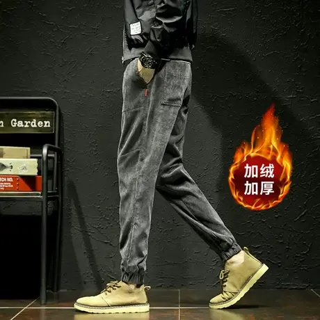 秋季复古灯芯绒休闲裤男士宽松大码条绒裤子胖人小脚哈伦裤潮男裤商品大图