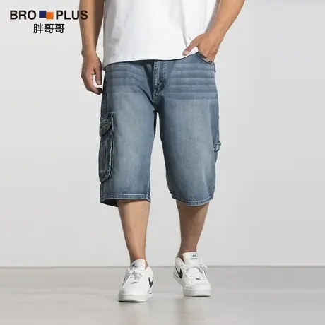 胖哥哥大码裤子男宽松加肥加大五分牛仔裤嘻哈中裤胖子男士短裤夏商品大图