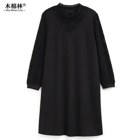 2024年春装新款胖mm大码女装遮肚显瘦连衣裙黑色洋气蕾丝镂空裙子图片