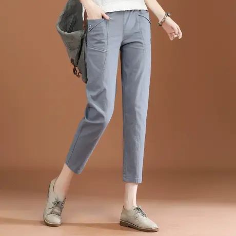 韩潮袭人松紧腰宽松哈伦七分裤女2024夏装新款白色休闲裤中裤子薄商品大图