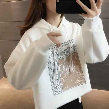 白色卫衣女新款2023连帽设计感小众上衣秋冬宽松韩版长袖外套百搭商品大图