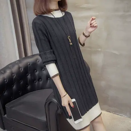 秋冬森系半高领中长款毛衣裙女温柔风宽松套头百搭针织衫上衣韩版图片