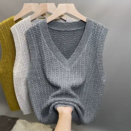 2023秋冬新款洋气针织V领背心女针织马甲百搭无袖毛衣女坎肩上衣商品大图