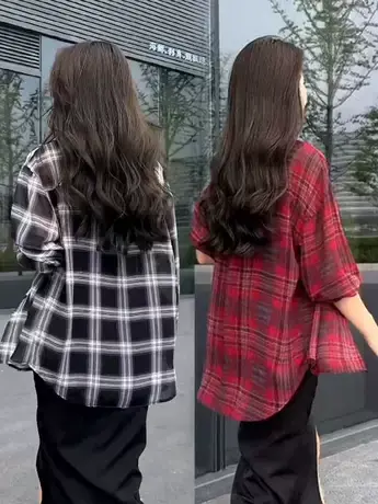 爆款格子衬衫女2023夏季新款韩版宽松百搭中长款薄款防晒开衫外套图片