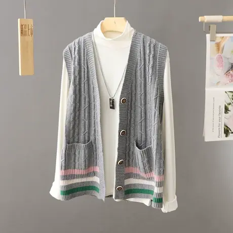 v领针织背心开衫女春秋2024新款时尚洋气设计感宽松无袖毛衣马甲图片