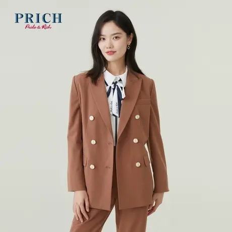 PRICH商场同款西装新品秋冬新款双排扣优雅不易皱通勤外套女图片