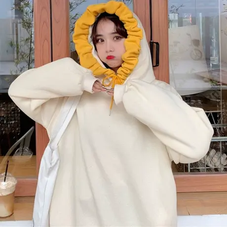 chic港味卫衣女秋冬宽松韩版原宿bf慵懒风加绒加厚连帽外套潮ins商品大图