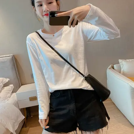 2023年新款早秋内搭打底衫春秋冬白色宽松长袖t恤女装ins风上衣服图片