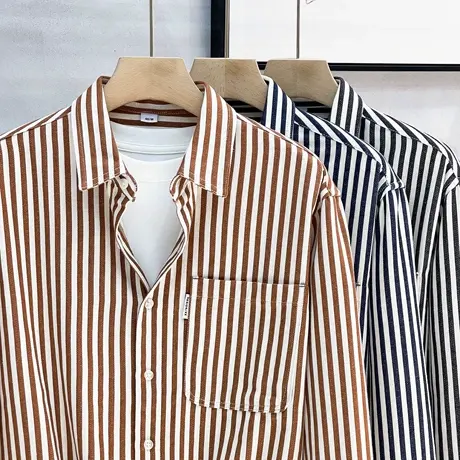 长袖衬衫男高级感条纹商务休闲男士秋装上衣服韩版潮流衬衣春秋款商品大图