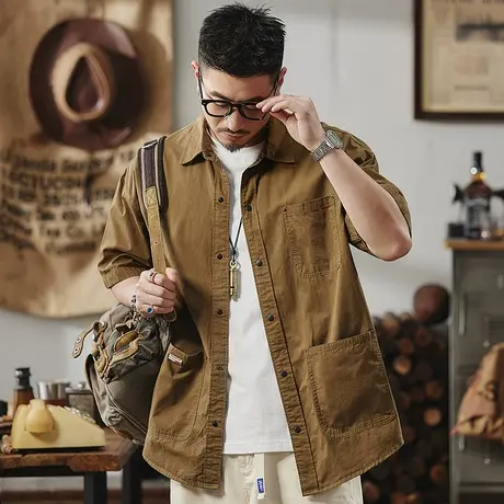 Modi Nick/摩帝尼克休闲男士衬衫宽松潮流百搭工装衬衣休闲男款图片