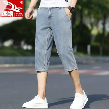 天丝牛仔短裤男士夏季薄款潮牌直筒修身中裤夏天外穿冰丝七分裤子商品大图