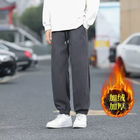 男士卫裤加绒宽松束脚博奥绒运动休闲长裤子青少年2023秋冬季新款商品大图
