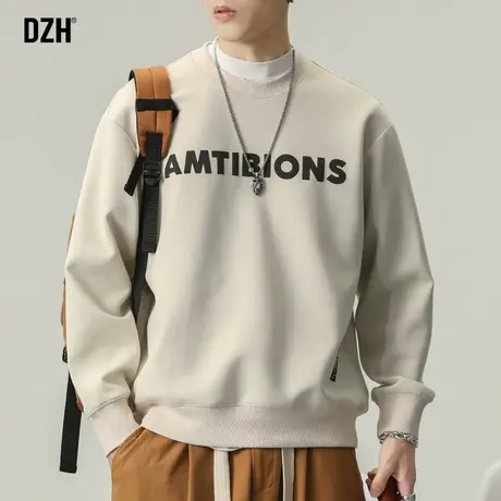 男士杏色重磅卫衣男春季圆领美式潮牌打底衫外套2025新款长袖上衣商品大图