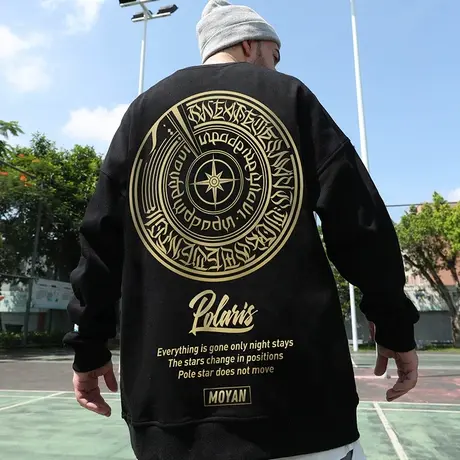 圆领卫衣男士潮牌2025秋冬新款印花胖子oversize大码宽松加绒潮流图片