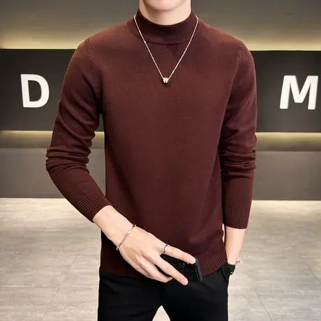 基础款半高领自发热毛衣男秋冬OOTD美拉德修身打底针织衫学生中领图片