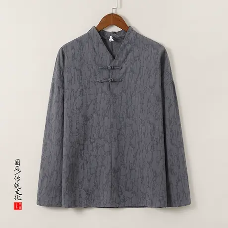 2023秋季宽松长袖T恤男中国风提花古风复古大码潮居士服禅服上衣图片