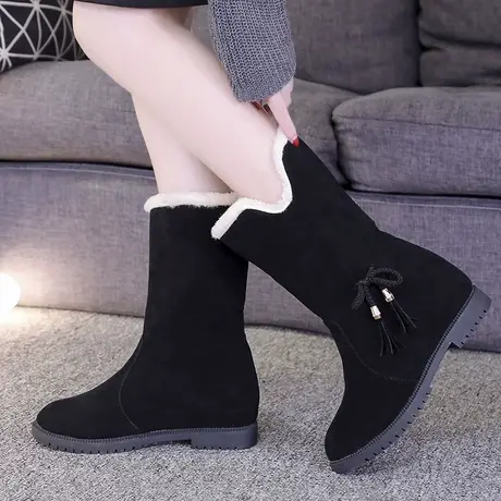 2023冬季新款韩版雪地靴女鞋短筒加绒保暖平底内增高中筒靴子棉鞋商品大图